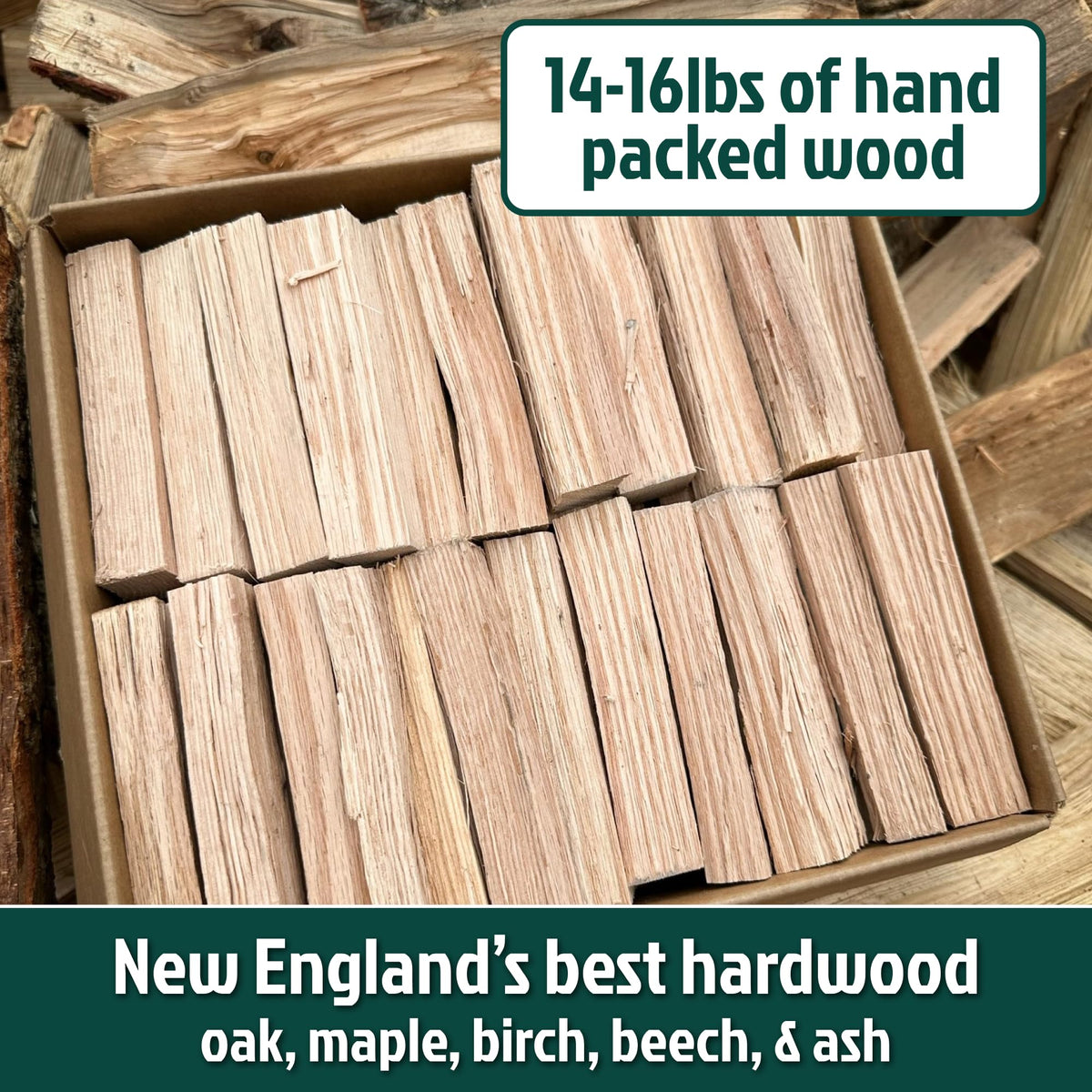 NEW ENGLAND COOKWOOD Savory Blend on grill setup with golden embers for flavor.
