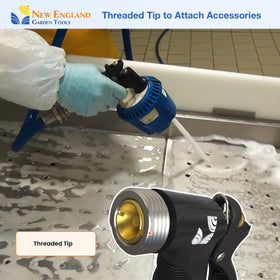 New England Garden Tools insulated handle supports hot water cleaning up to 160 degrees Fahrenheit with comfort.