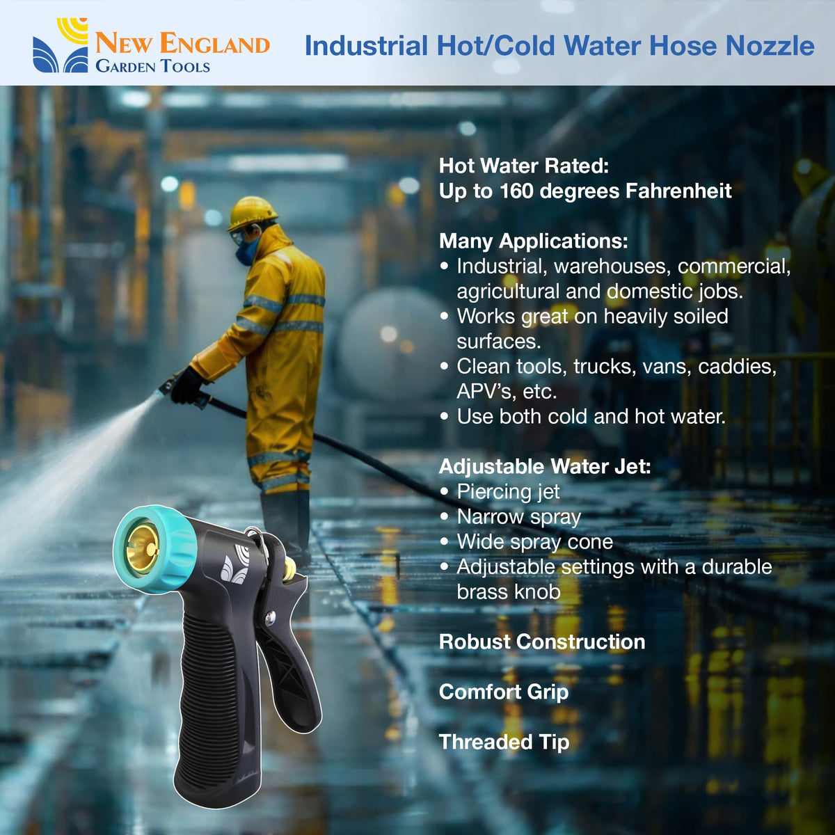 New England Garden Tools rear-trigger with lock-in lever reduces finger strain during use.