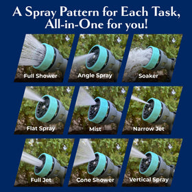 New England Water Tools nine-pattern spray supports gardening, washing, and caretaking tasks