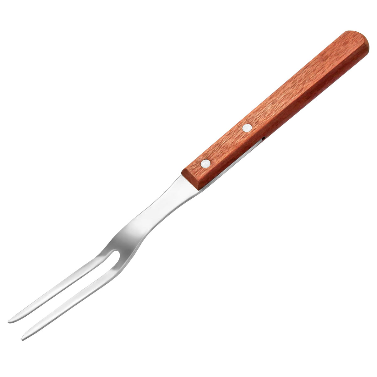 New Star Foodservice BBQ fork with wood handle, 13-inch for heavy-duty grilling.