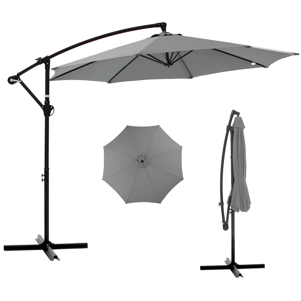 NEWBULIG 10ft offset cantilever umbrella shading poolside areas with open beneath space