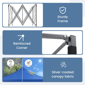 NEWBULIG blue top canopy shields sun and light rain for comfort.