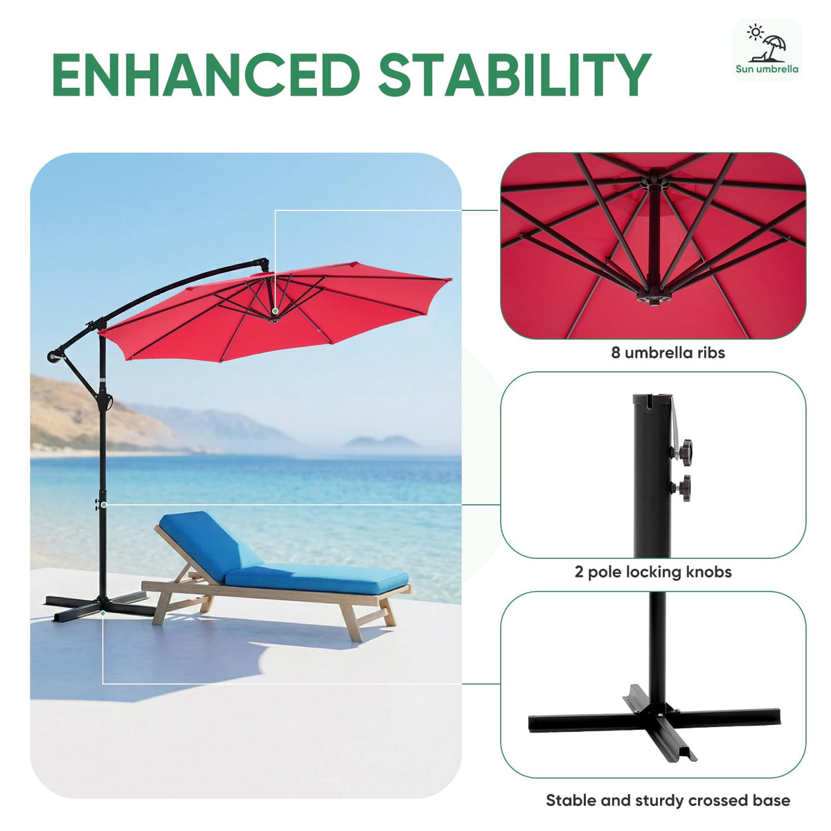 Cross base with locking knobs and ribs for stability