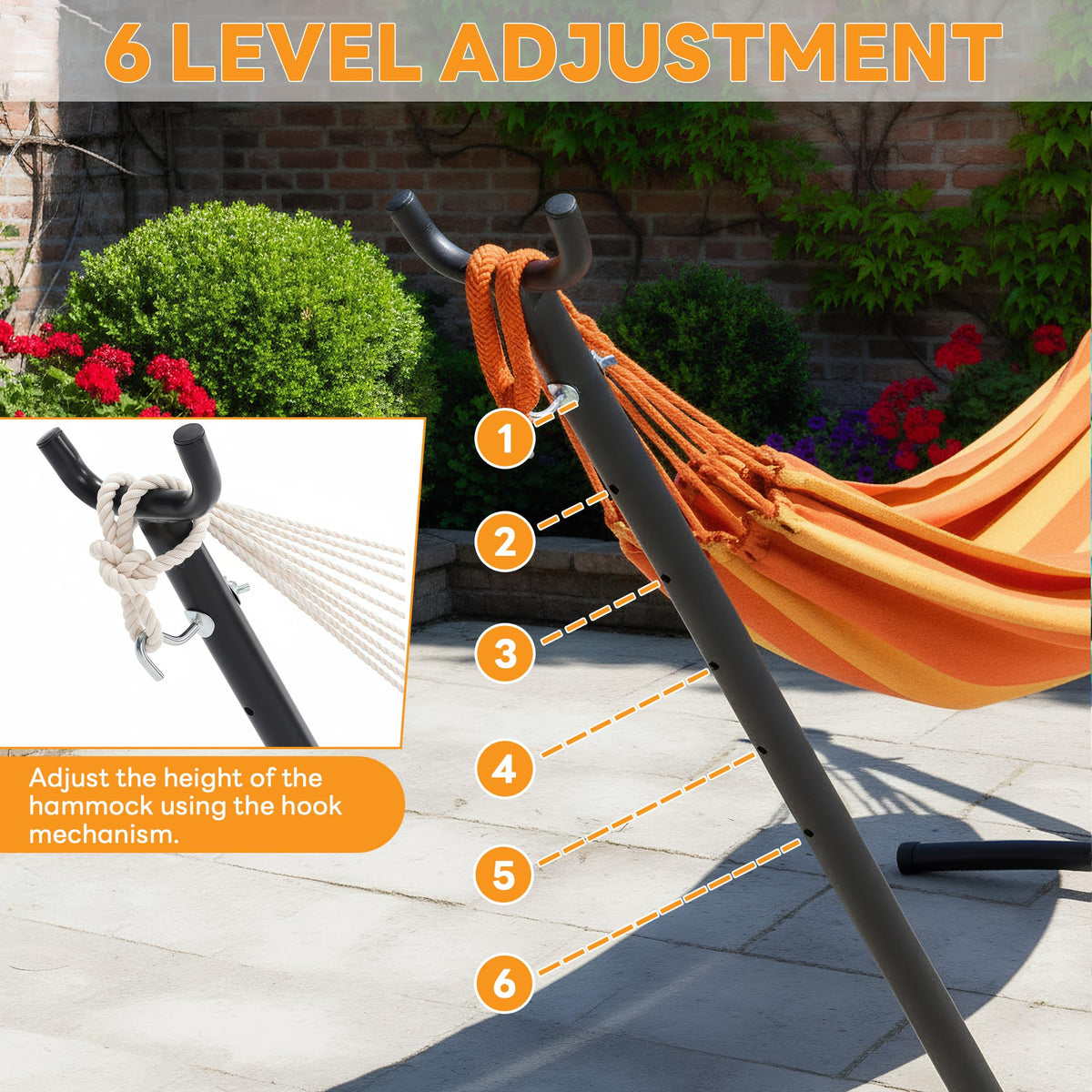 NEWBULIG hammock stand shows powder-coated finish resisting weather and wear