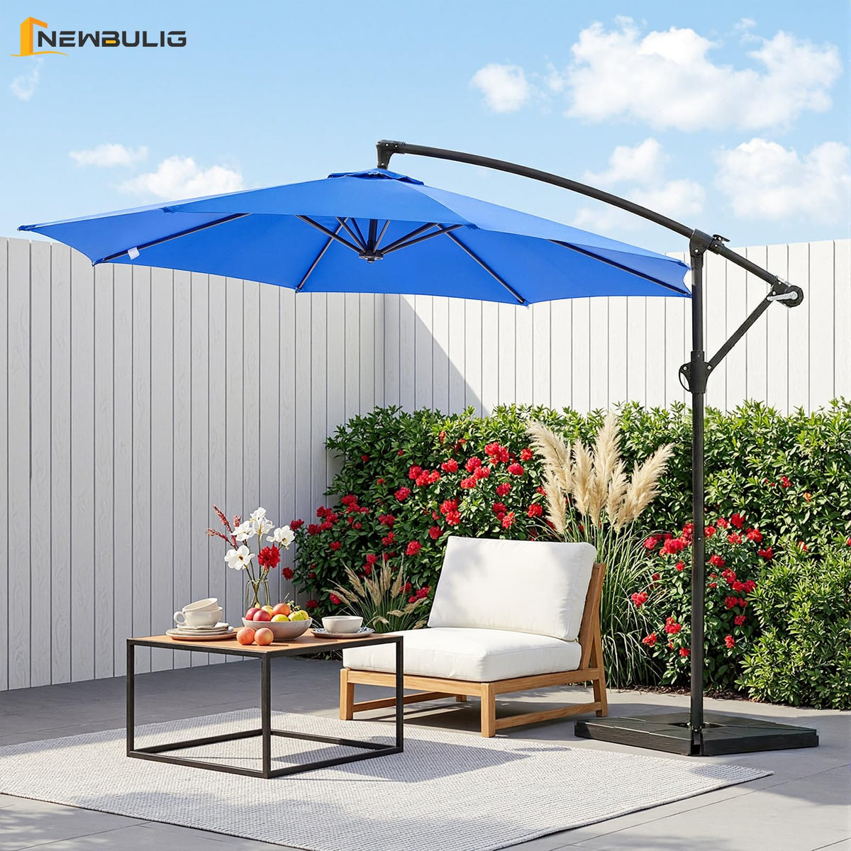 NEWBULIG offset cantilever design provides spacious shade beneath
