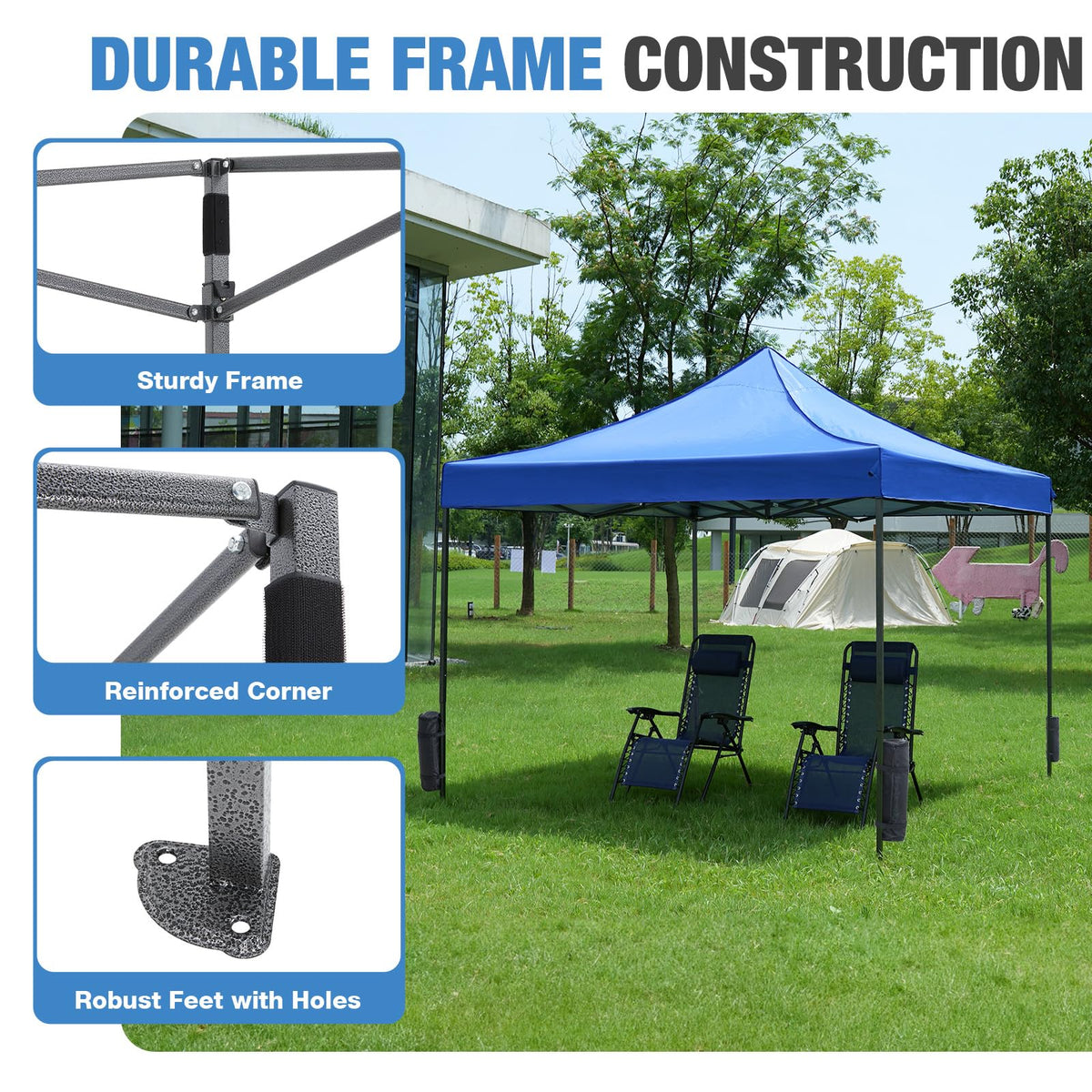 NEWBULIG sturdy steel frame withstands wind and outdoor use.