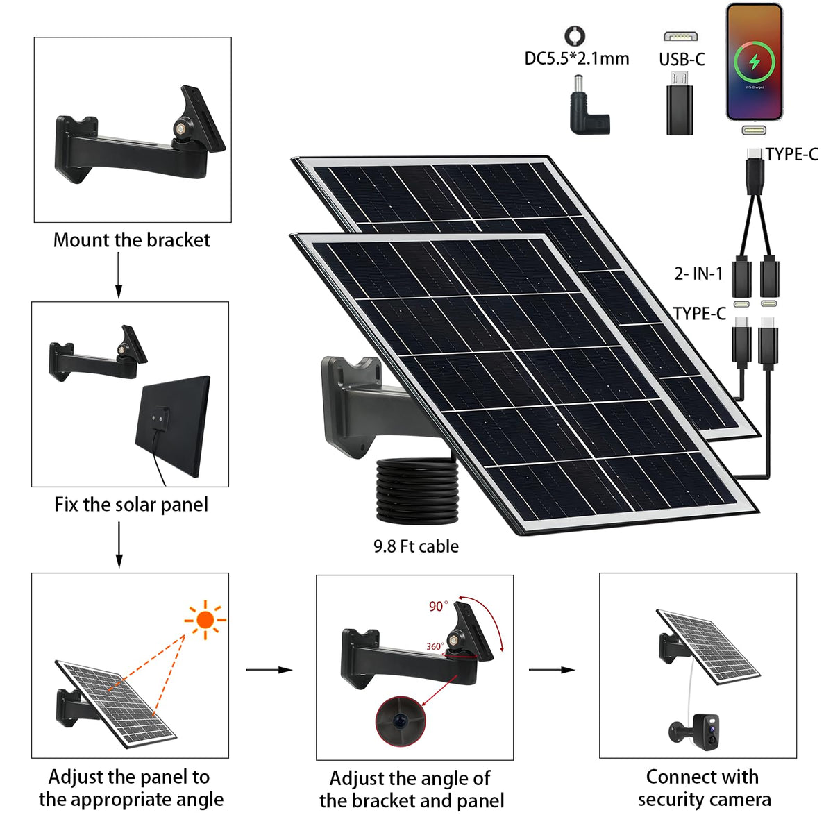 NEWCONNY 360-degree adjustable bracket optimizes sun exposure