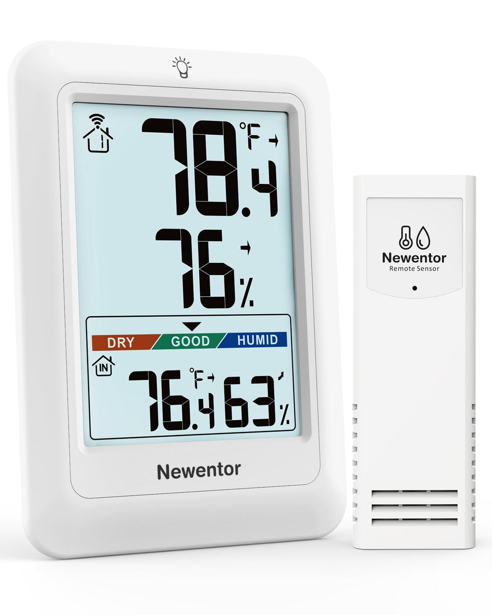 Newentor indoor outdoor thermometer in nursery showing real time comfort levels for baby care