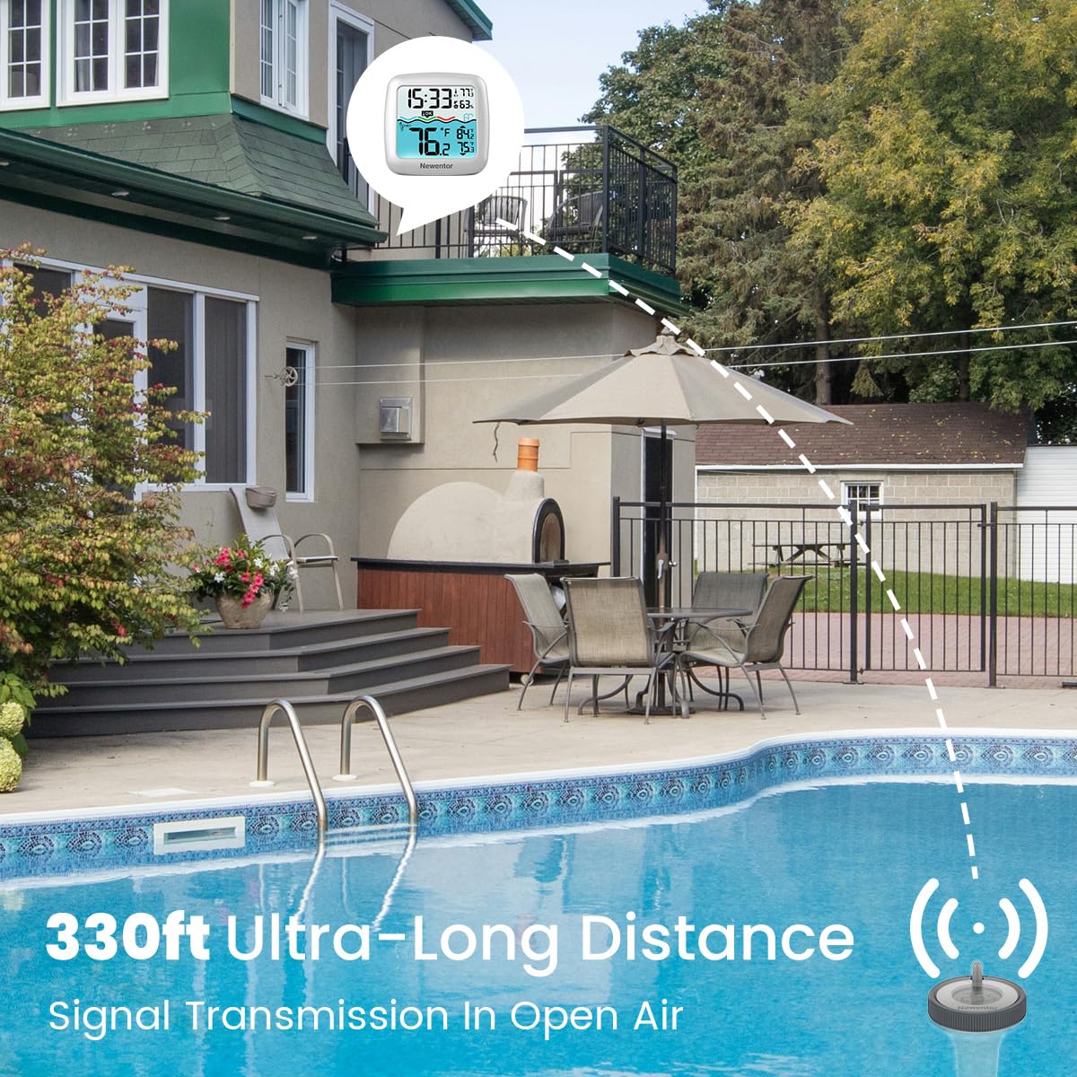 Newentor thermometer uses a low-power chip to save energy during pool sessions.