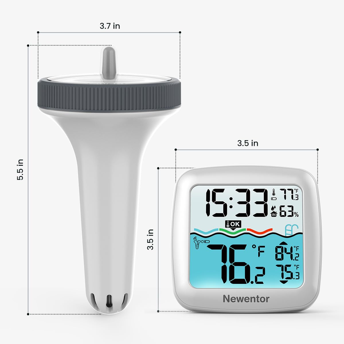 Newentor thermometer monitors water temperature plus indoor temperature and humidity for versatility.