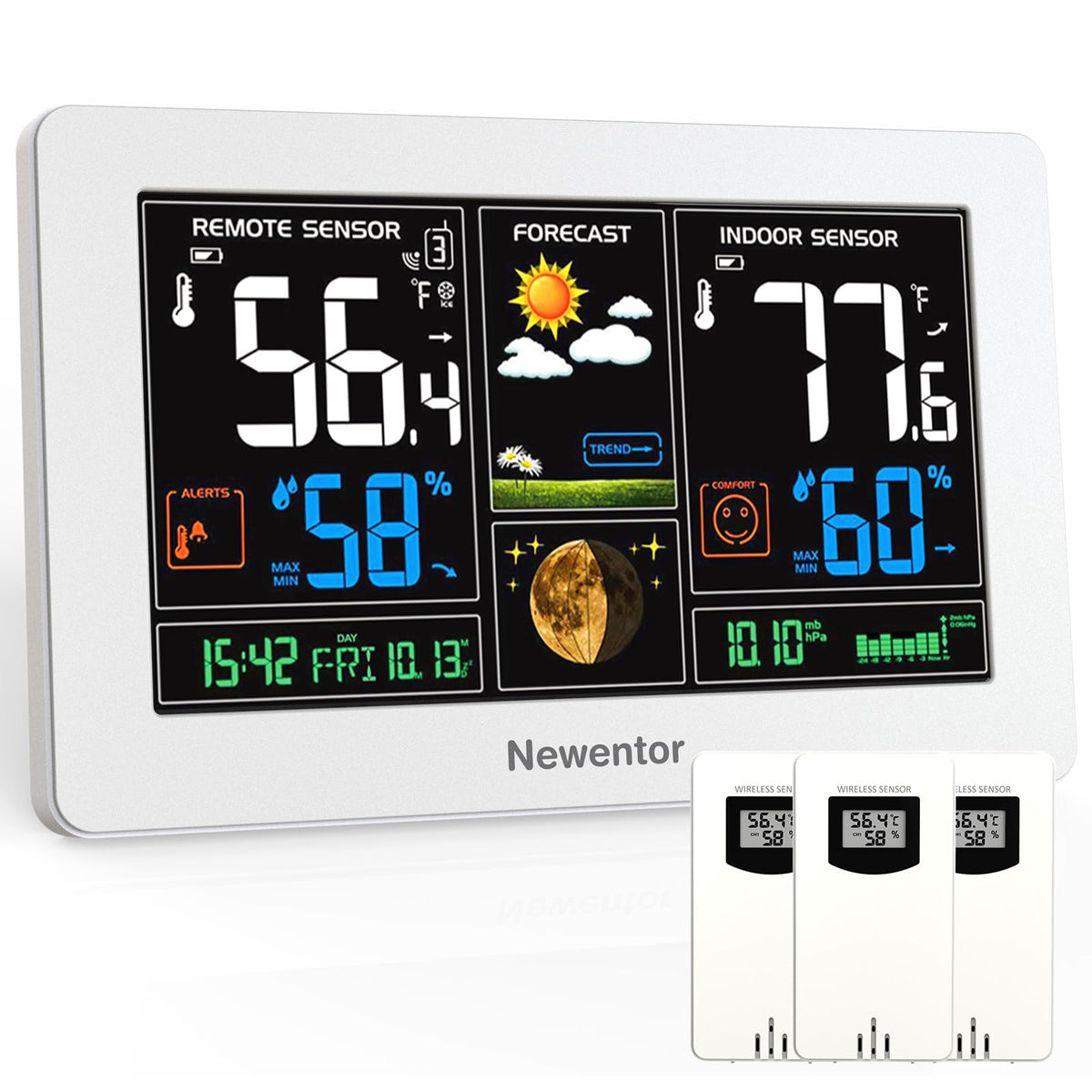 Newentor Weather Station with 7.5-inch LCD display for clear indoor/outdoor readings.
