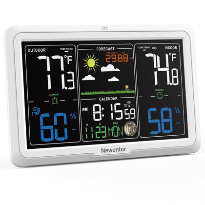 Newentor weather station base unit with large display for quick readings.