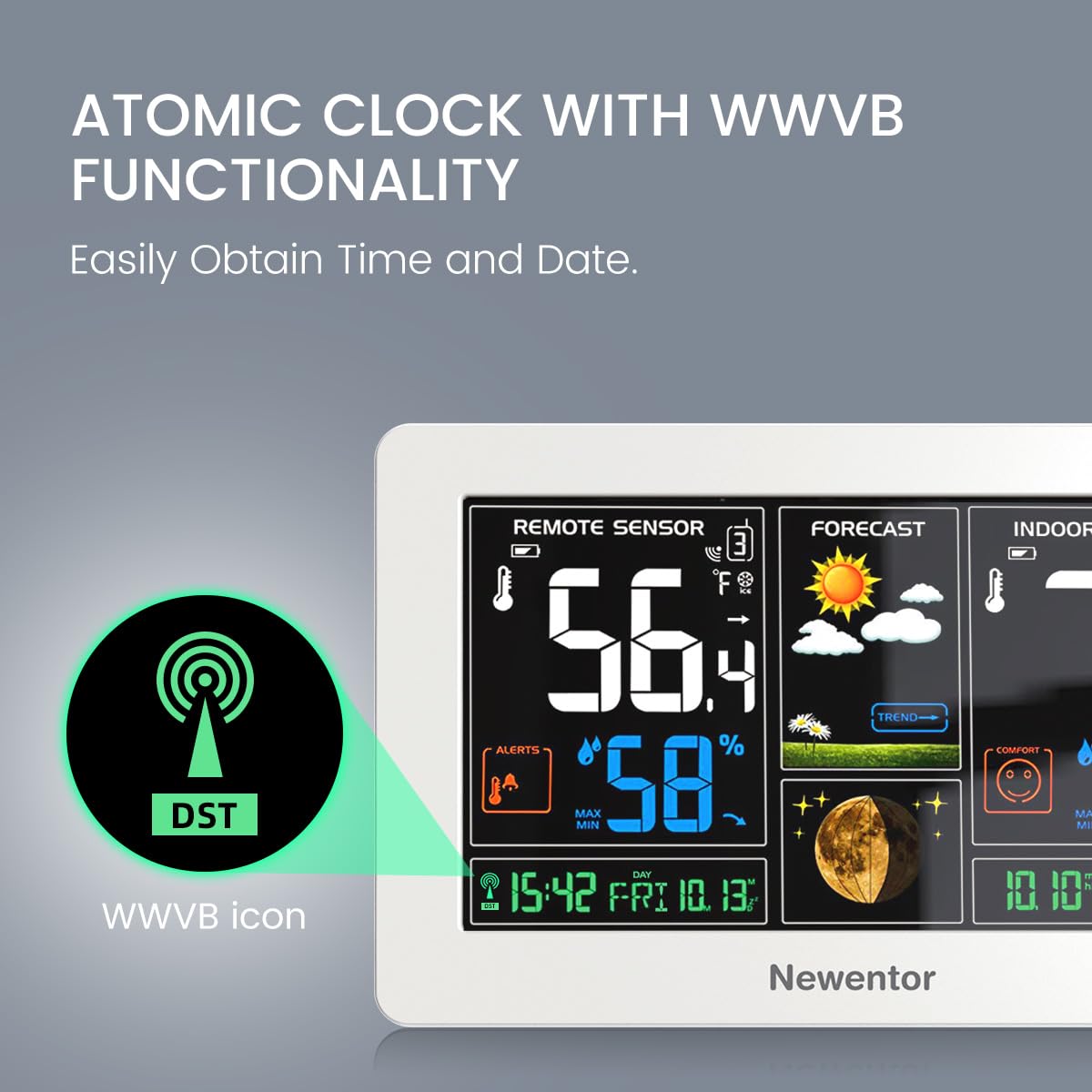Newentor Weather Station remote sensor capturing indoor and outdoor data across multiple locations.
