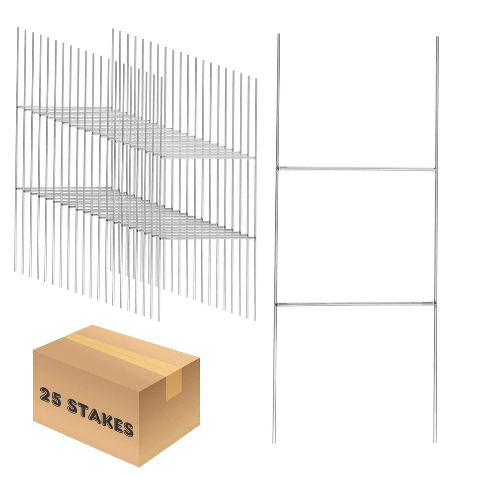 Newflager 25-pack H-stakes assembly view showing durable galvanized steel for signs