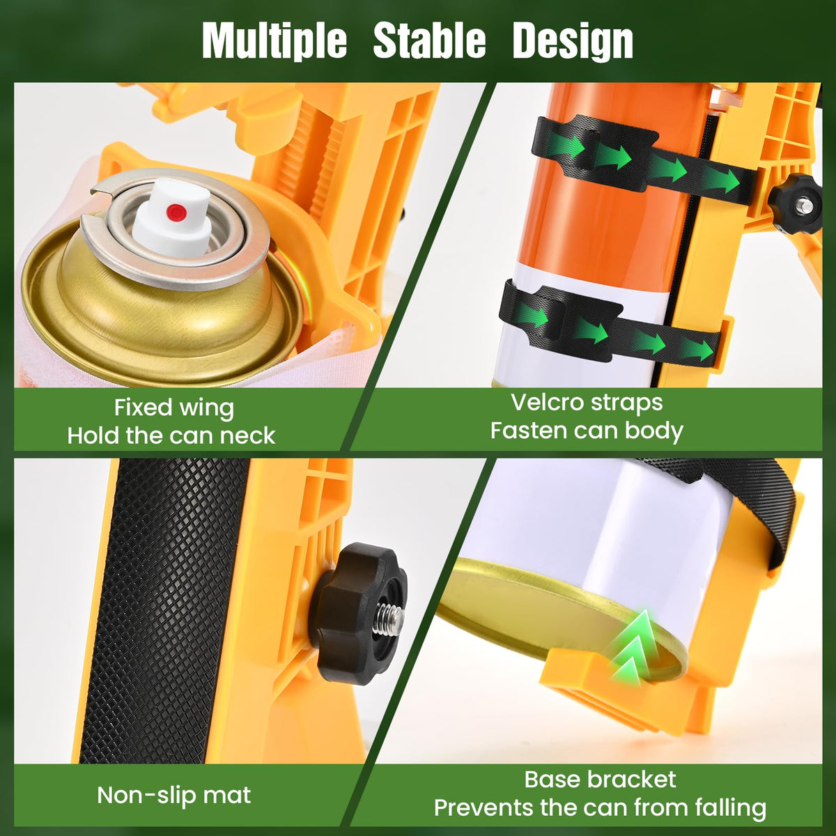NEWFLY extension with base bracket and non-slip mat secures the can for steady spraying.