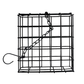 Newhouse Pet Suet Basket front view showing weatherproof feeder attracting woodpeckers