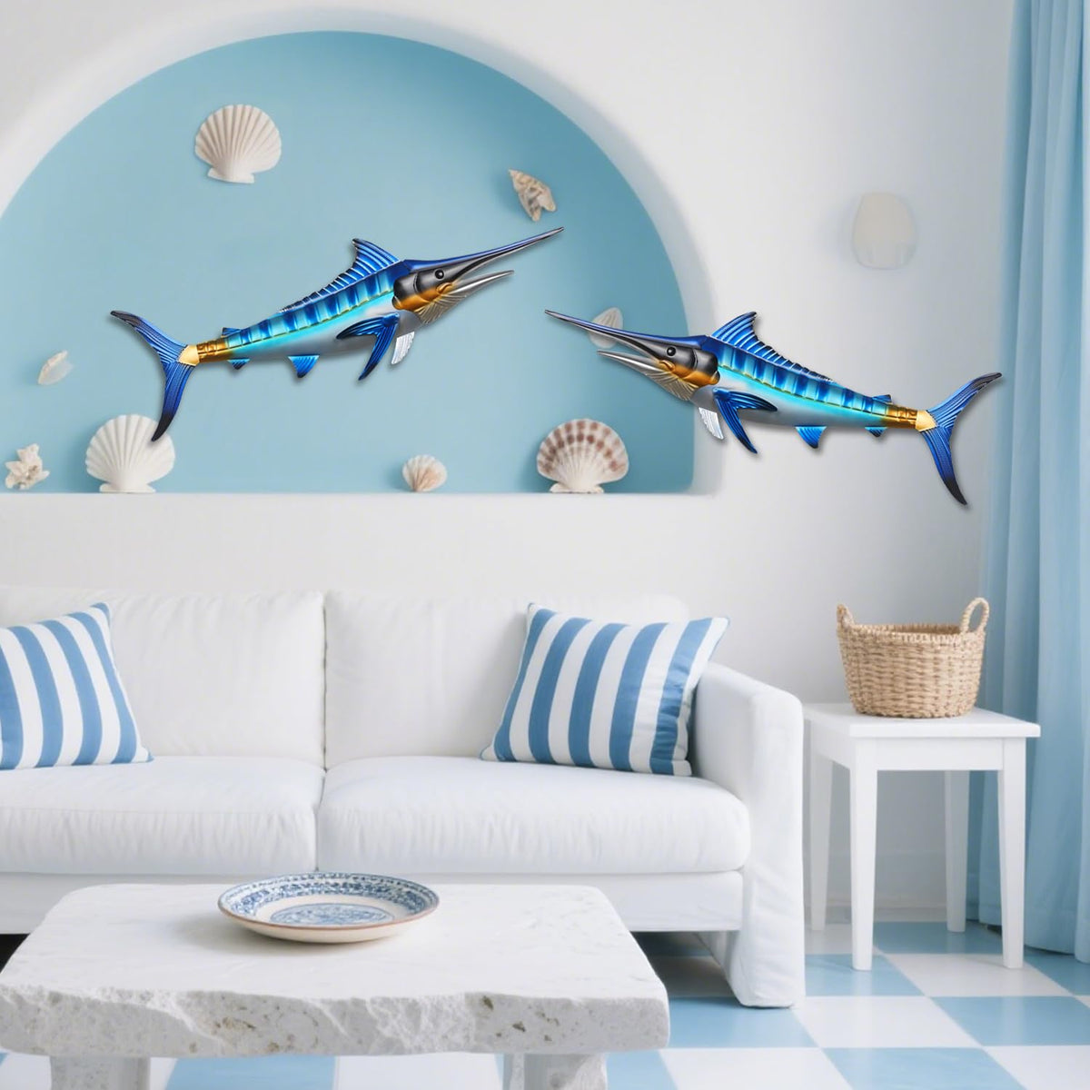 Newinhome Ocean Dreams Swordfish wall art closeup of carved iron