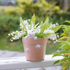 Newman House Studio Easter bunny pot in garden scene elevating farmhouse decor.