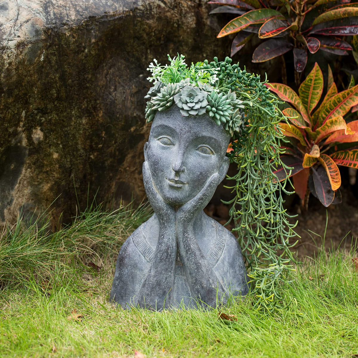 Newman House Studio Face Cactus Planter Pot, front view, showcasing graceful sculptural form.