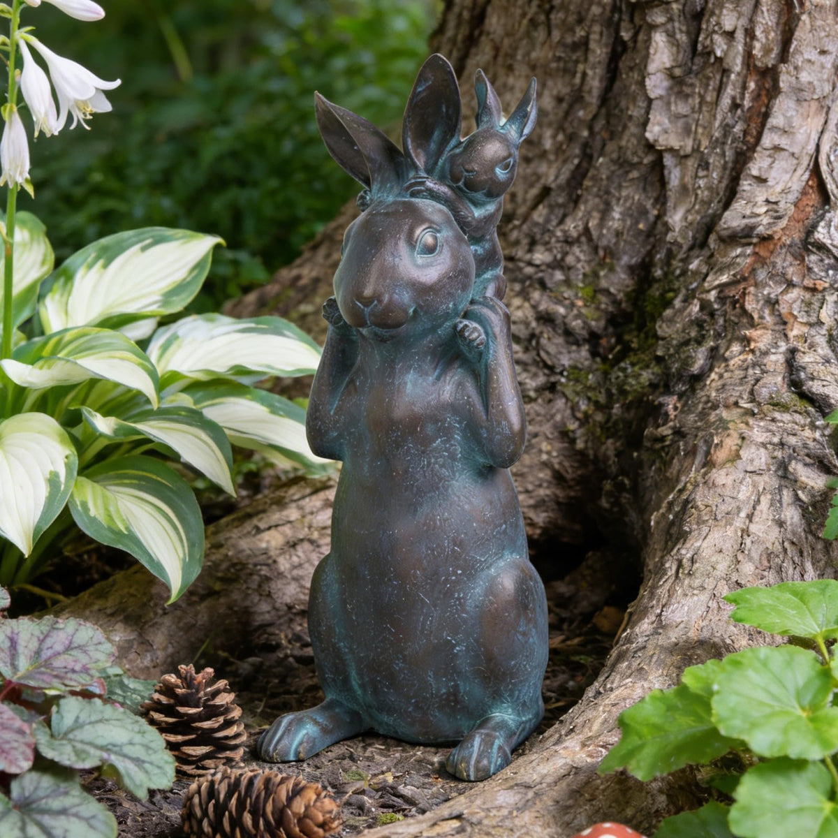 Newman House Studio Perfect-size bunny sculpture fits shelves and tabletops indoors or out.