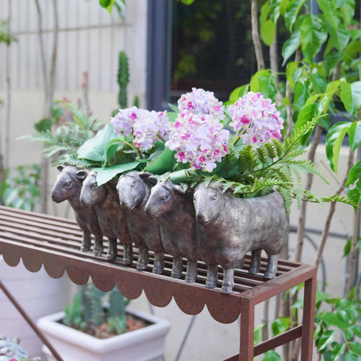 Newman House Studio Resin Sheep Planter close-up finish reveals antique detailing