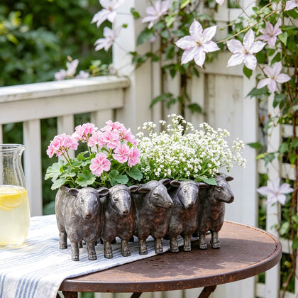 Newman House Studio Resin Sheep Planter front view showcasing desk-friendly charm