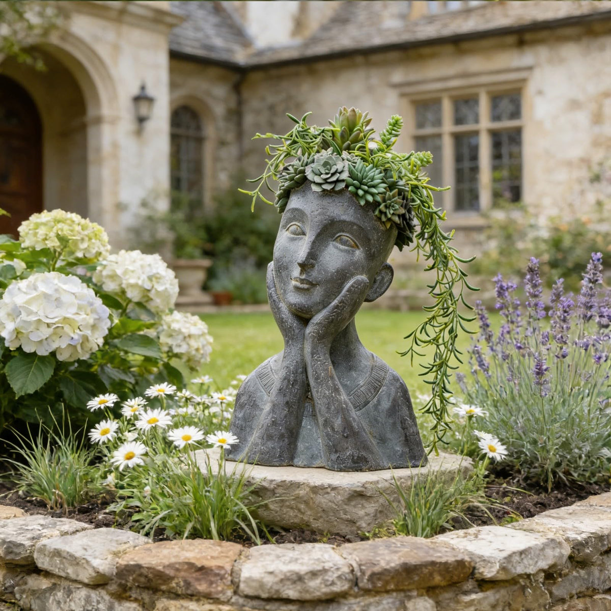 Newman House Studio Sage Green Floral Crown Planter, hand-painted detail enhances ambience.