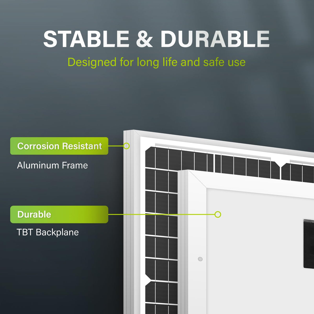 Newpowa 10BB 35W panel mounting holes, quick installation for DIY off-grid projects.