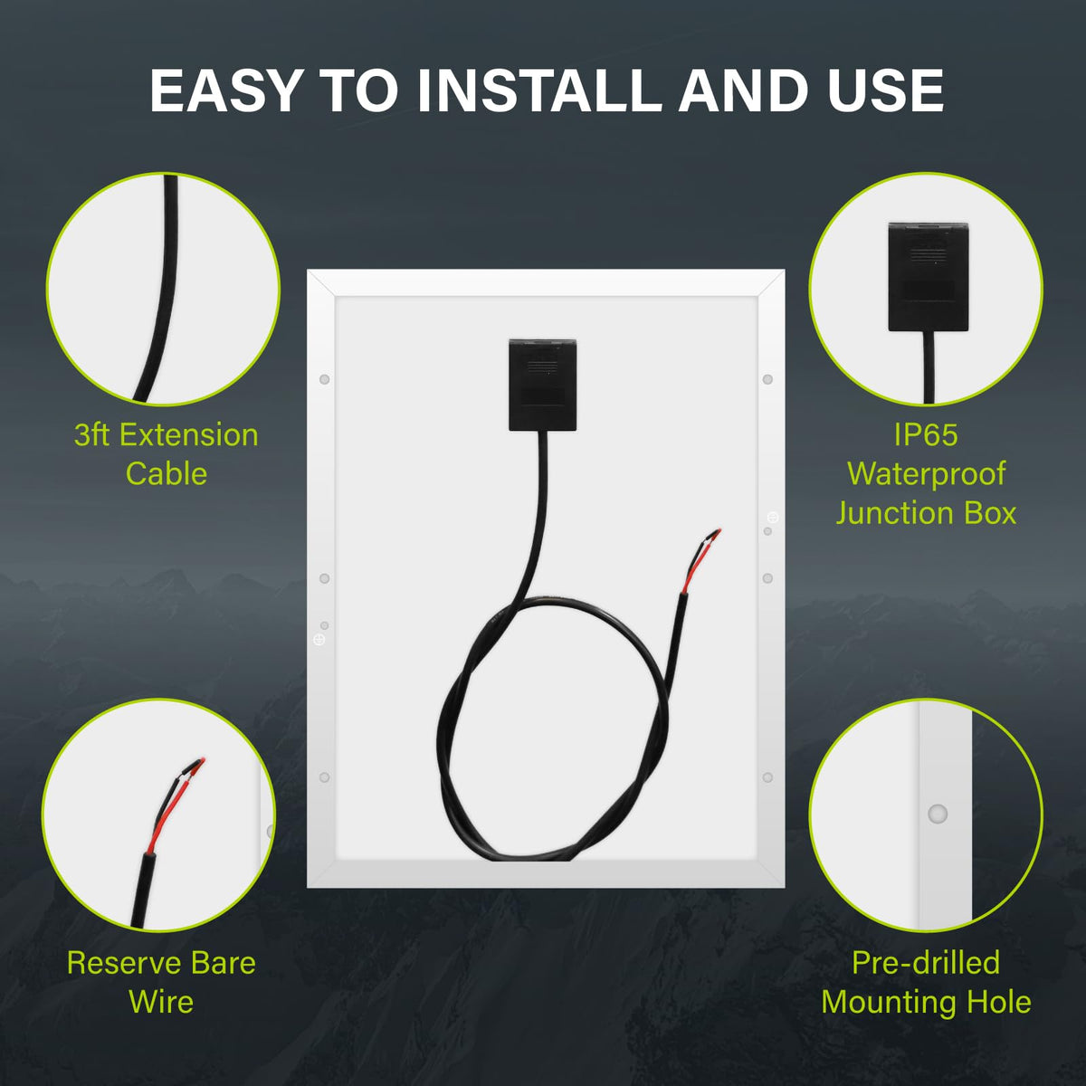 Newpowa 20W 12V panel with dimensions label for quick mounting planning