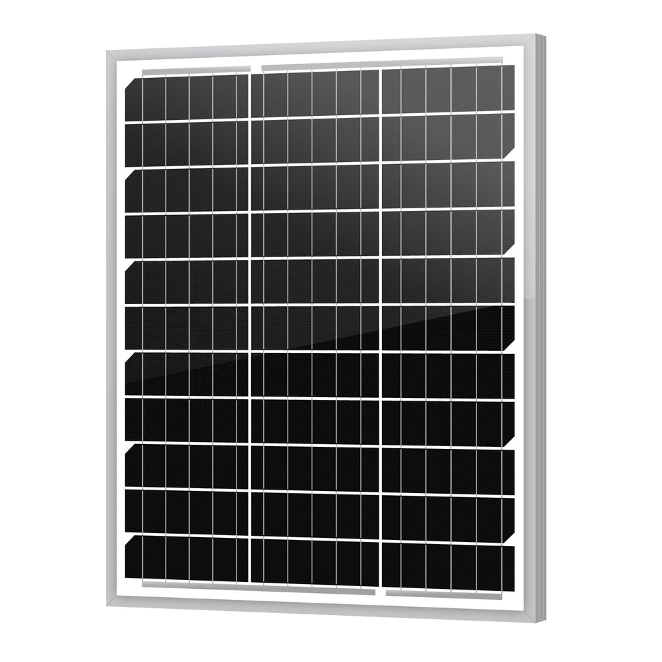 Newpowa 20W 12V panel front view for compact off-grid installations