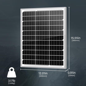 Newpowa 20W 12V panel side view highlighting portable RV charging potential