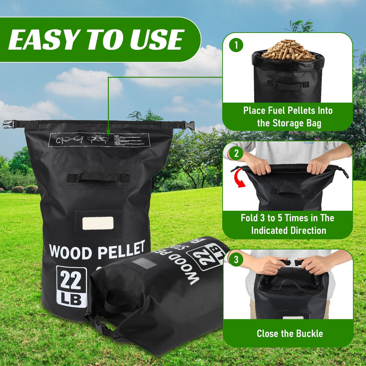NewShot 22lb pellet bag highlighting capacity and size for storage planning
