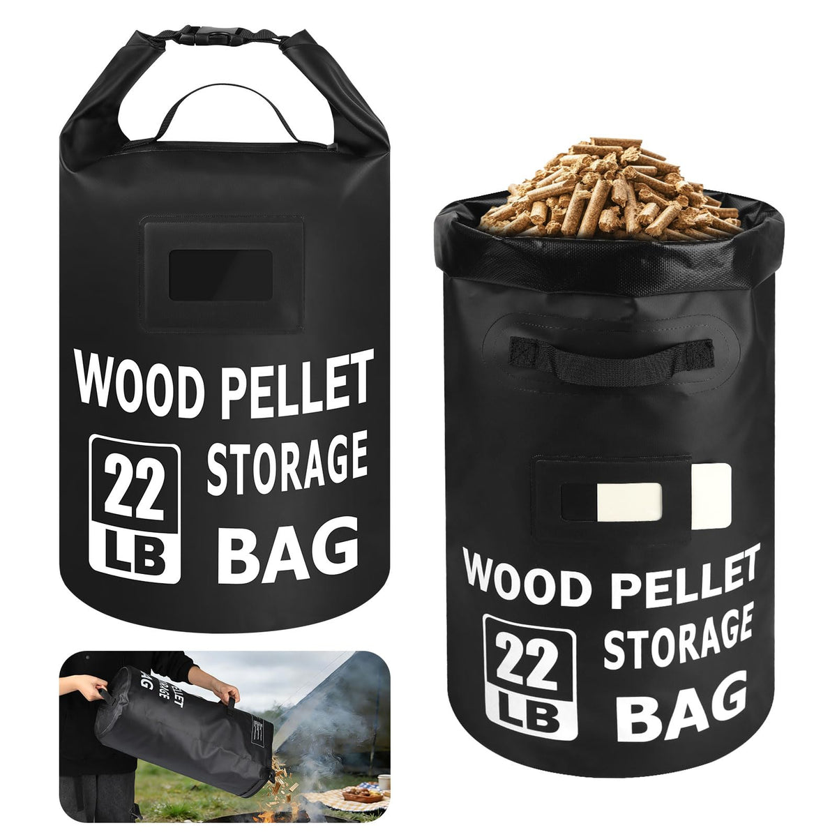 NewShot 22lb pellet bag with front handles for easy pouring and transport