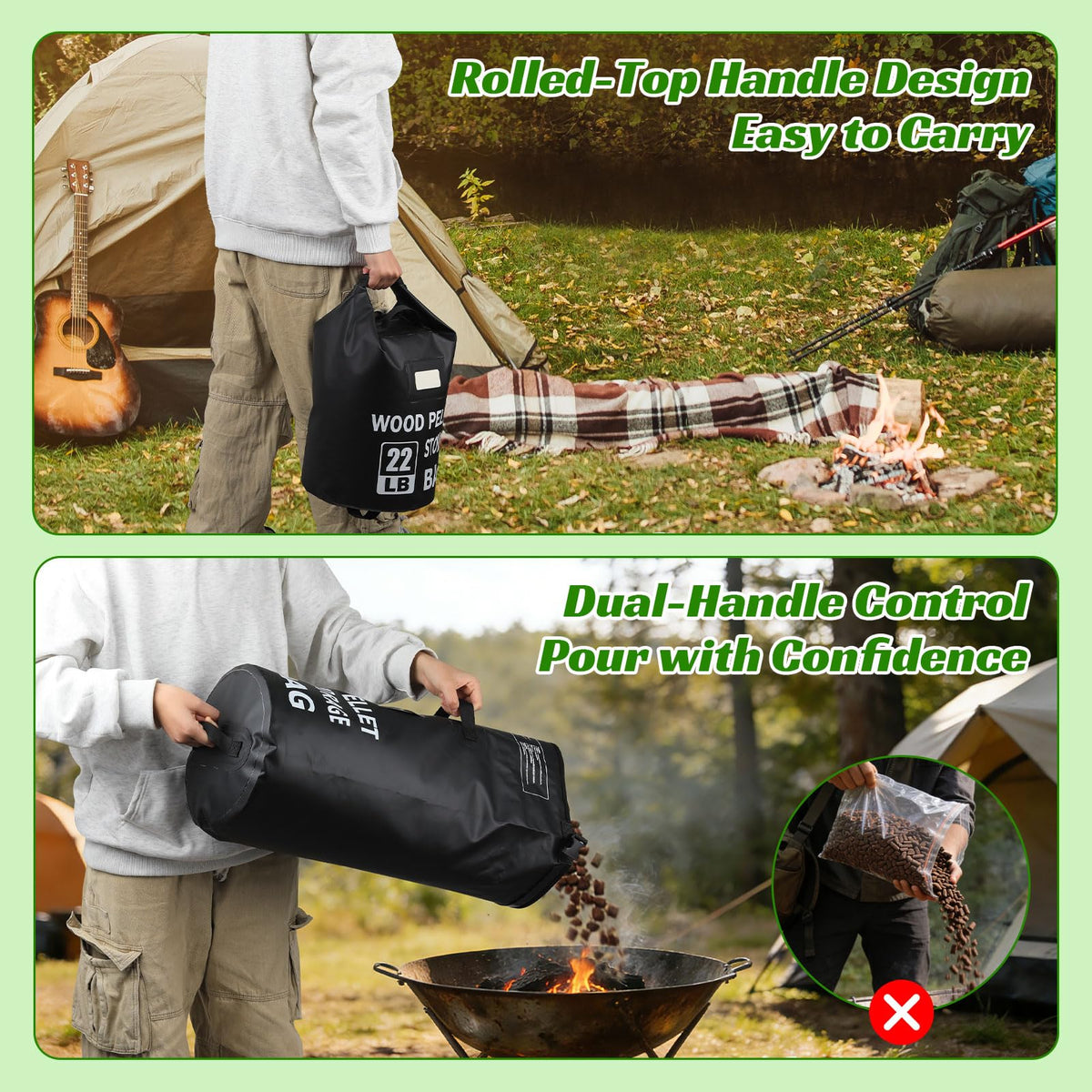 NewShot pellet bag featuring bottom handle design for outdoor carrying