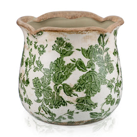 Newtay green scroll planter with crackle glaze for indoor decor.