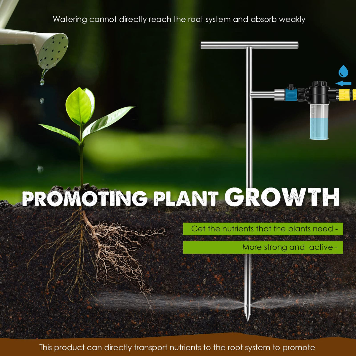 NEWTRY root feeder waterer attached to fertilizer bottle enables on-site feeding