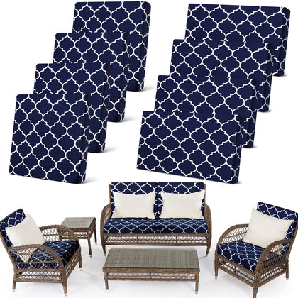 Newwiee 8pcs stretch patio cushion covers navy display snug fit and waterproof protection