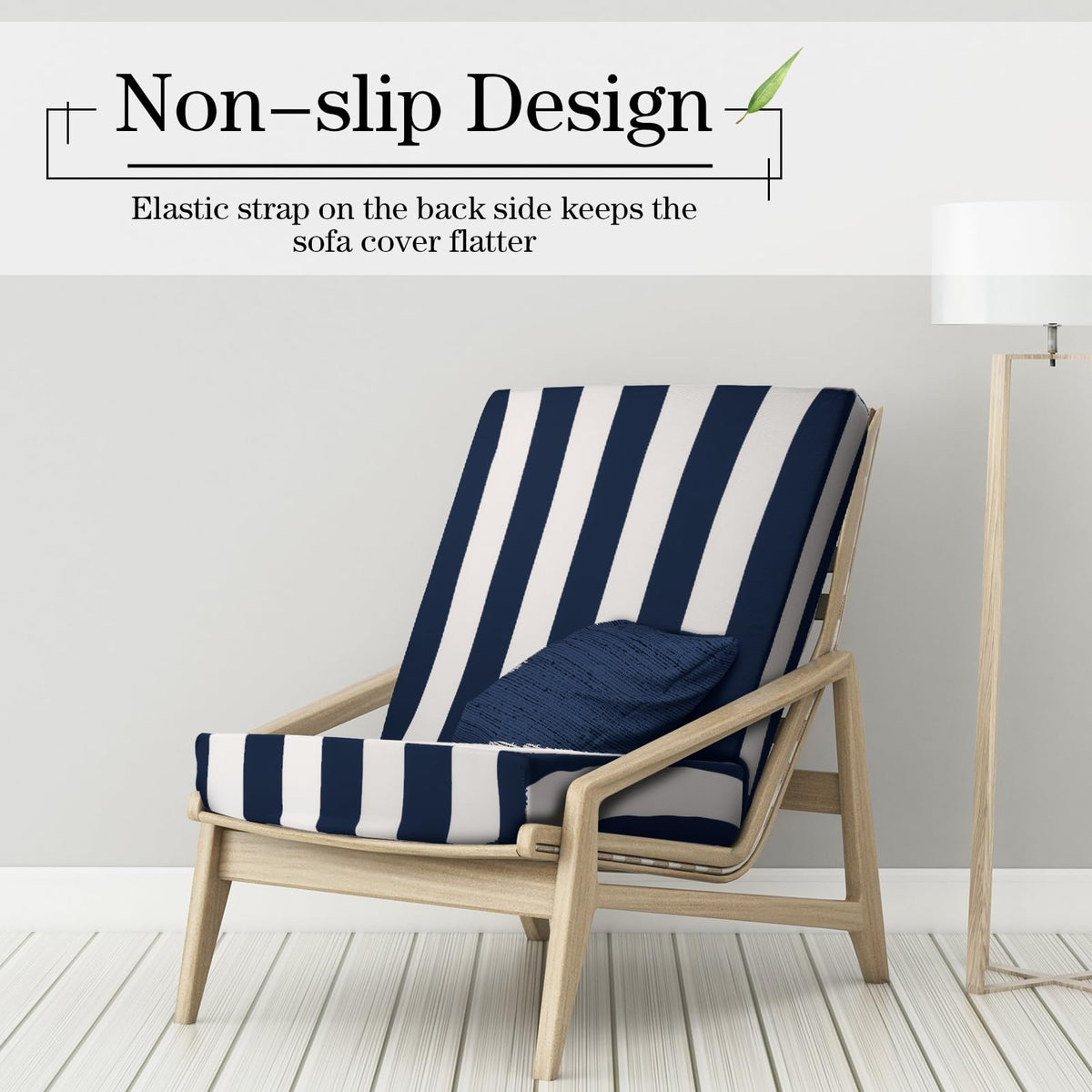 Newwiee navy stripe cover on sofa, chair, or dining seat.