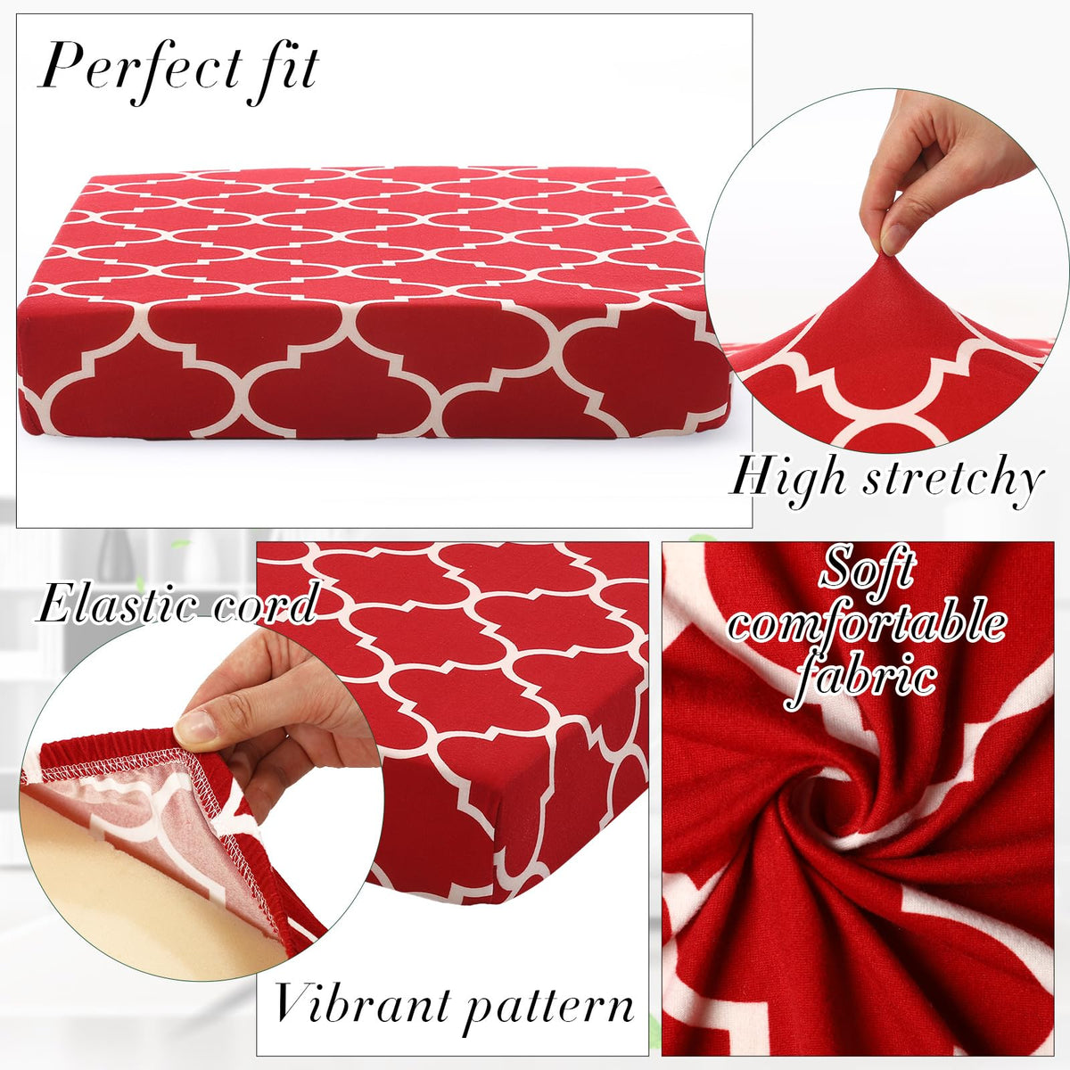 Newwiee elastic-fit cushion cover demonstrates easy installation.