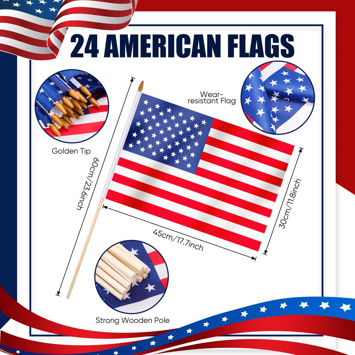 Newwiee handheld flag sticks 60 cm for easy waving in parades