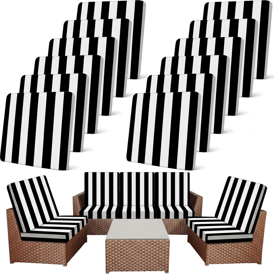 Newwiee patio stretch cushion cover in black-white stripes provides durable outdoor protection.