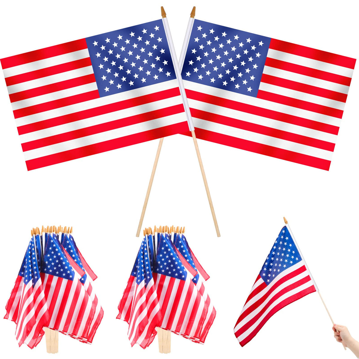 Newwiee USA flag 12x18 with safety spear top for outdoor display