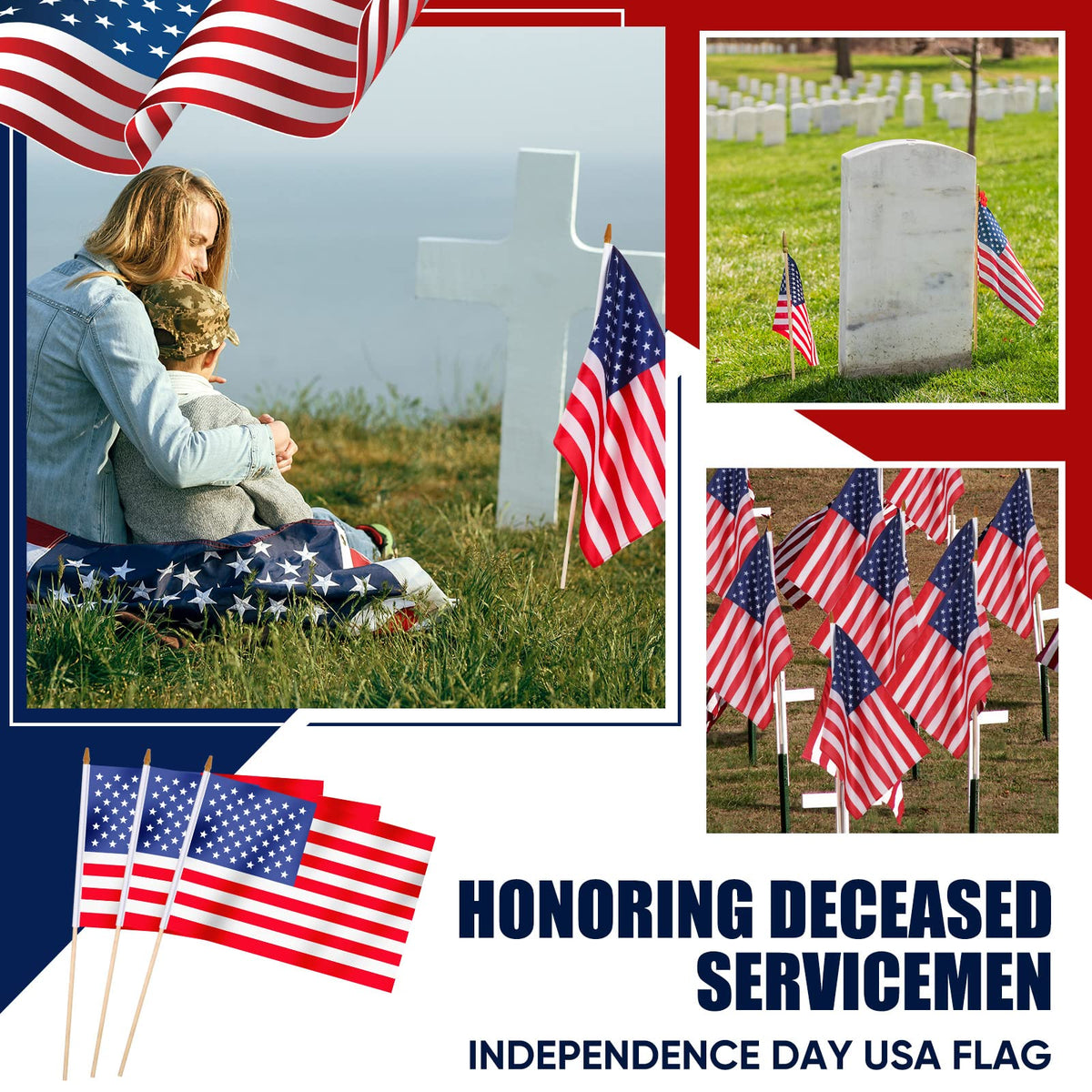Newwiee 24-pack USA flags ideal for garden decor