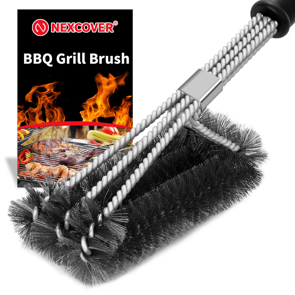 NEXCOVER grill brush 18-inch length for safe, thorough outdoor grill cleaning.