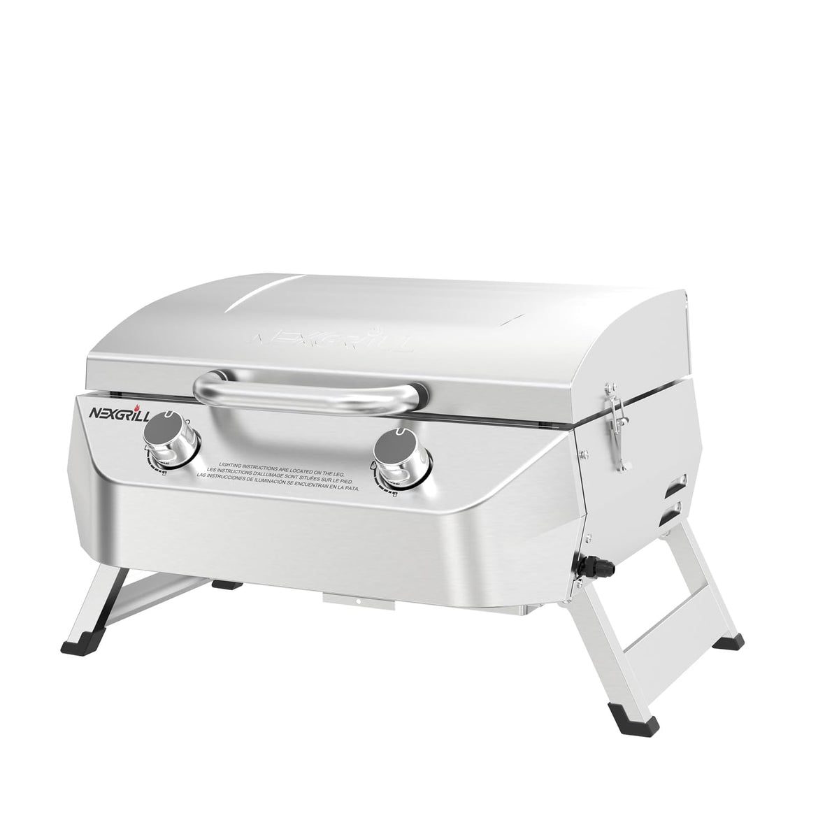Nexgrill 2-burner stainless tabletop grill front view for portable outdoor meals