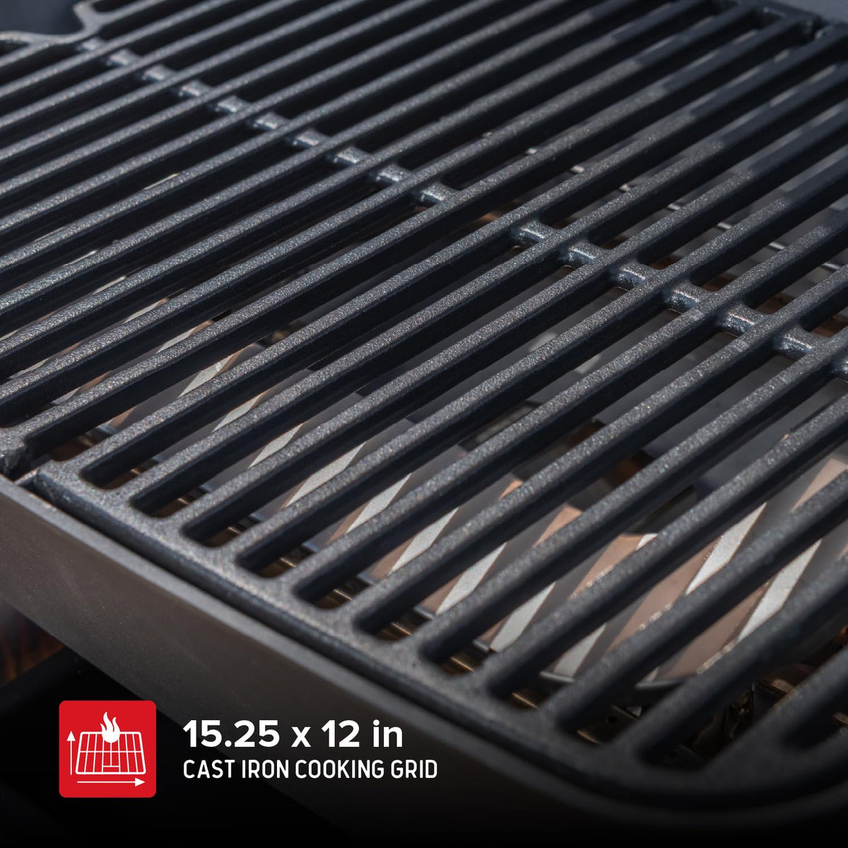 Nexgrill cast iron grate delivers strong sear and flavor.