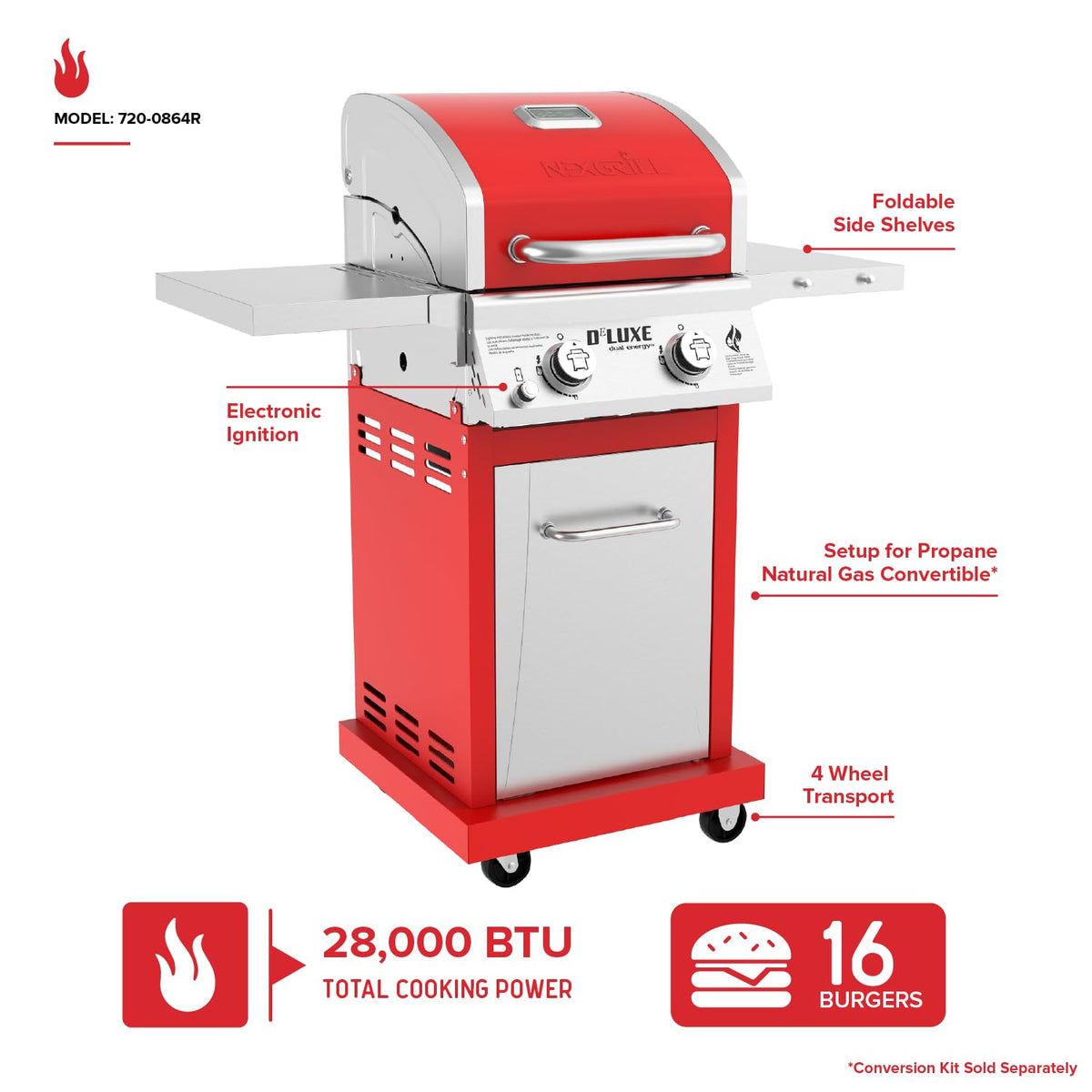 Nexgrill Deluxe grill with folded side tables for compact patio storage
