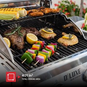 Nexgrill Deluxe 28,000 BTU burners provide fast, even heating for searing.