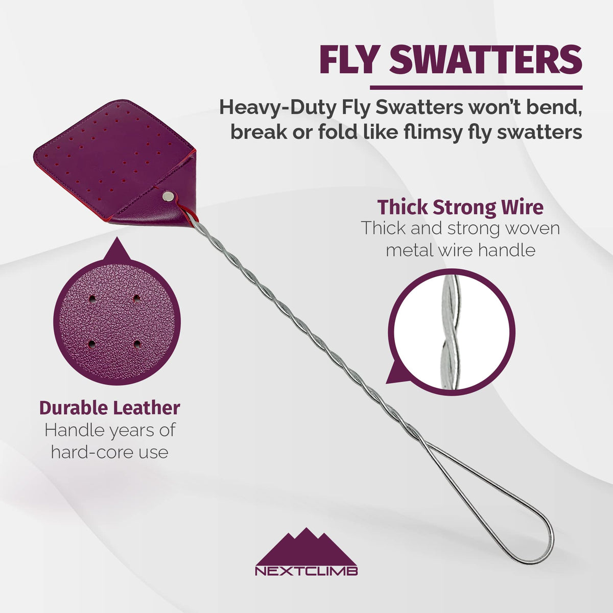 NextClimb vegan leather fly swatter offers durable, eco-friendly performance for indoor use.